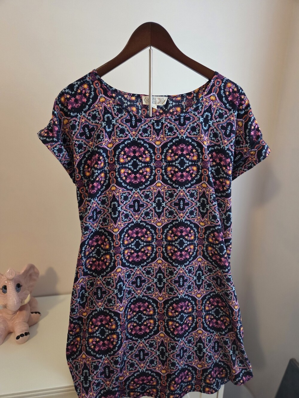Pink Rose Purple Multi-Print Short Sleeve Dress With Tie Waist